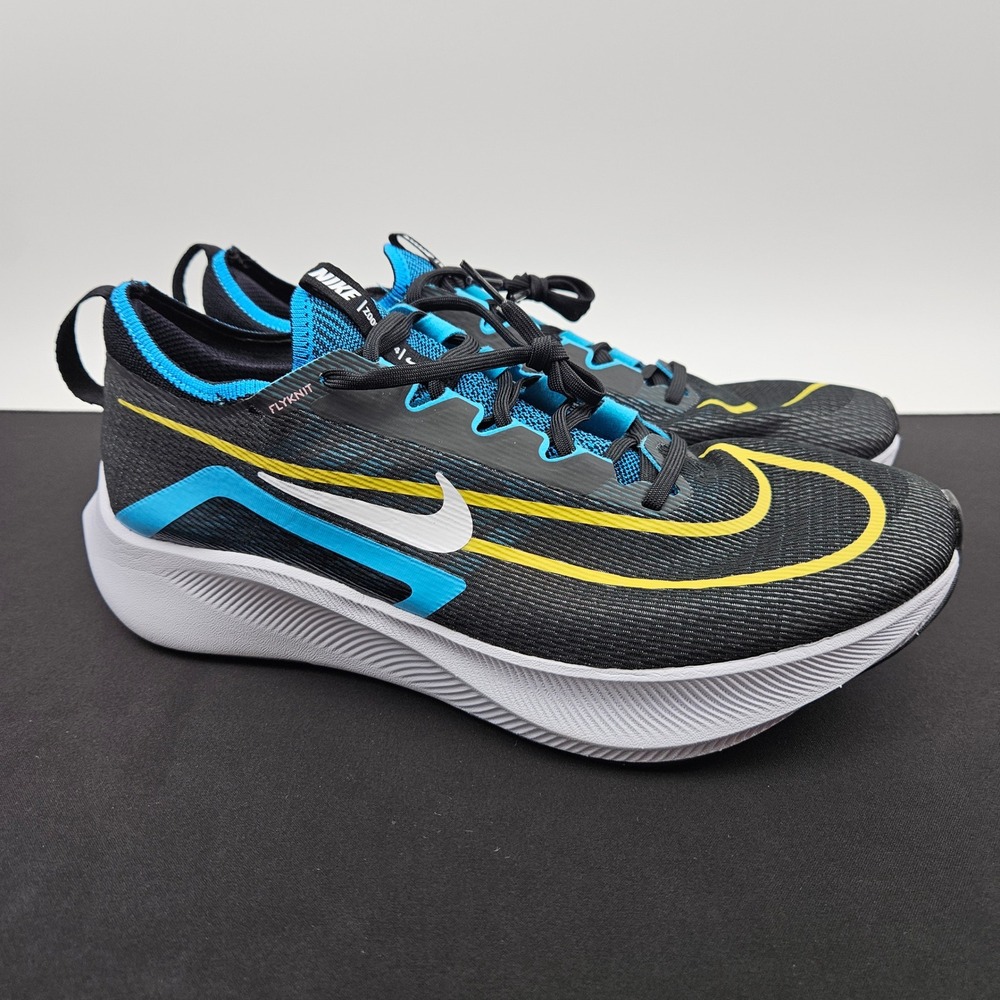 Nike Zoom Fly 4 Flyknit Mens Running Shoes Black Blue Yellow CT2392-003 Size 12